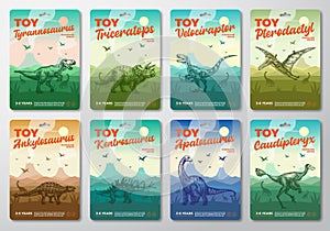 Dinosaur Toy Product Labels Template Set Abstract Vector Packaging Design Layouts Collection. Modern Typography with