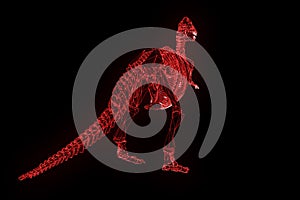 Dinosaur TRex Skeleton in Hologram Wireframe Style. Nice 3D Rendering