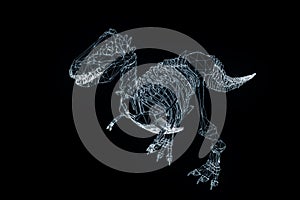 Dinosaur TRex Skeleton in Hologram Wireframe Style. Nice 3D Rendering