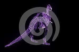 Dinosaur TRex Skeleton in Hologram Wireframe Style. Nice 3D Rendering