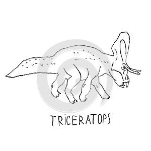 Dinosaur Triceratops drawing. Ink illustration. For your design drawing
