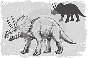 Dinosaur triceratops grafic hand drawn and silhouette illustration photo