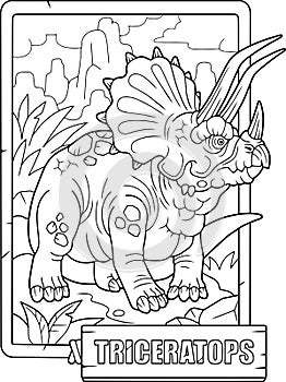 Dinosaur triceratops, outline illustration, coloring page