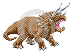 Dinosaur Triceratops Pixel Art Arcade Game Cartoon