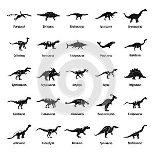 Dinosaur types signed name icons set, simple style photo