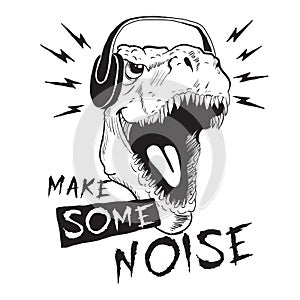 Dinosaur tyrannosaur in headphones photo