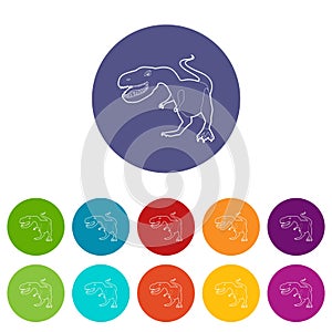 Dinosaur tyrannosaur icons set vector color