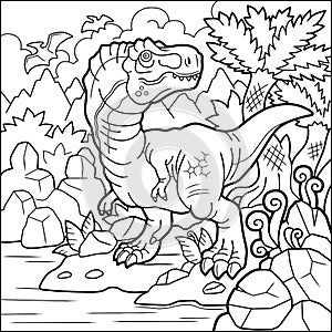 dinosaur tyrannosaurus, contour illustration coloring book