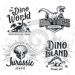 Dinosaur Vector Logo Set. Triceratops t-shirt illustration concept. Raptors college sport team insignia design template