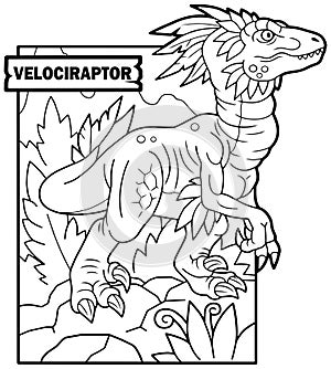 Dinosaur velociraptor, coloring page, outline illustration