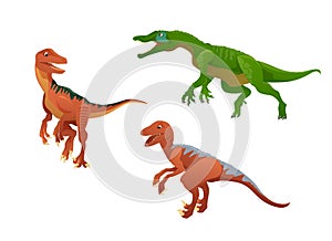 Dinosaur is a velociraptor and Deinonychus vector illustration of a prehistoric predatory dinosaur isolated on a white