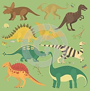 Dinosaur vintage color seamless pattern vector.