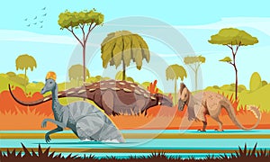 Dinosaurs Cartoon Colored Background