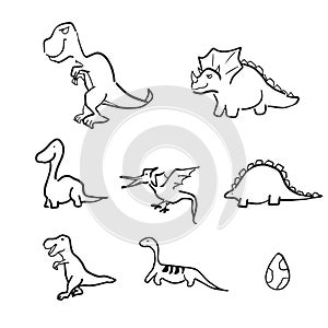 Dinosaurs cartoon line drawing doodle