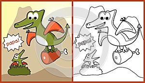 Dinosaurs cartoon on volcanoes background