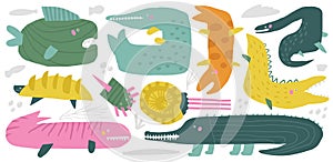 Dinosaurs collection in cute doodle style