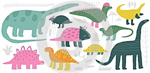 Dinosaurs collection in cute doodle style