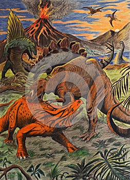 Dinosaurs fighting