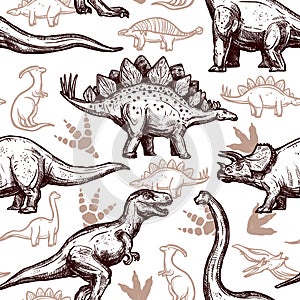 Dinosaurs footprints seamless pattern two-color