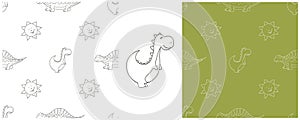 Dinosaurs of the Jurassic period. Coloring Set dinosaurs seamless pattern