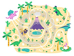 Dinosaurs kids maze. Dino mom find eggs childrens game, cute doodle dino educational jurassic park maze puzzle game