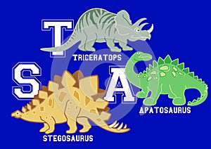 Dinosaurs letters Triceratops, Apatosaurus and Stegosaurus