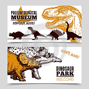Dinosaurs museum exposition 2 banners set