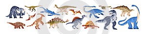 Dinosaurs set. Ancient reptile animals of prehistory Jurassic period. Different species of prehistoric extinct reptilian