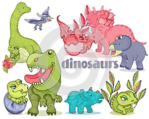 Dinosaurs set cartoon collection . Vector animals for children