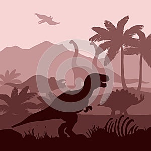 Dinosaurs silhouettes layers background banner