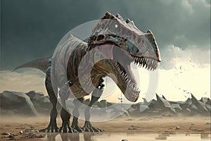 Dinosaurs speculative and unique character. Landscape prehistoric concept.