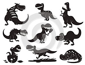 Dinosaurs vector dino silhouette animal tyrannosaurus t-rex danger creature force wild jurassic predator prehistoric