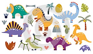 Dinosaurs vector set cartoon style Cute baby dino