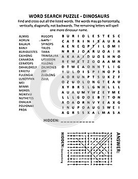 Dinosaurs word search puzzle