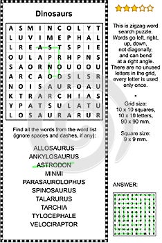 Dinosaurs word search puzzle photo