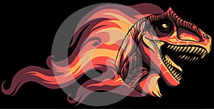 dinosaurus allosaurus head with flames vector illustration design