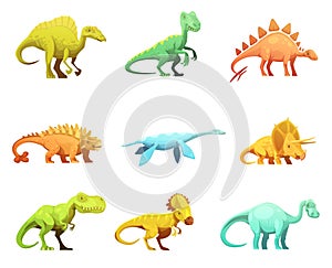 Dinosaurus Retro Cartoon Characters Icons Collection photo