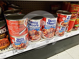 Dinty Moore beef stew cans at store