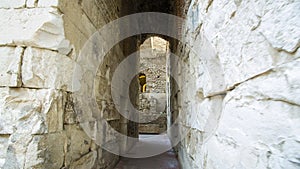 Diocletian`s Palace, underground city of Split. Croatia. Bearing walls, columns and arches under the city, Roman civilization