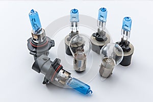 Diod and halogen light bulbs isolated on white