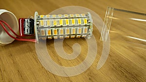 Diode LED corn lamp with E27 base unassembled.