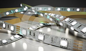 Diode strip Led lights tape close-up 3d render on white