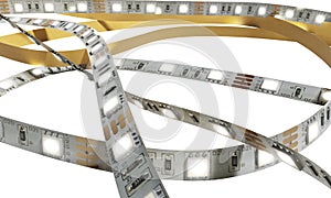Diode strip Led lights tape close-up 3d render on white no shadow