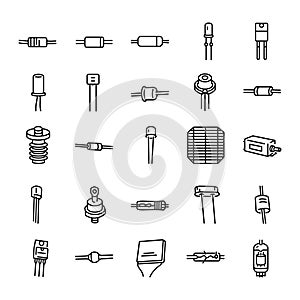 Diodes black line icons set.