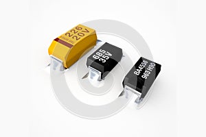 Diodes and transistors on a white background