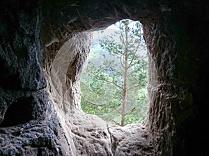 Dionisie cave sanctum window. Located in Buzau, Romania photo