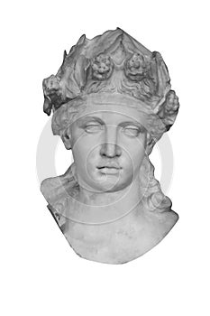 Dionysus Bacchus. Ancient statue of god of wine, fun and entertainment. Black and white image