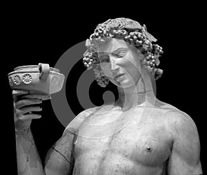 Dionysus Bacchus Wine statue portrait on black