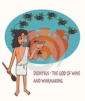 Dionysus the god of wine and winemaking cartoon