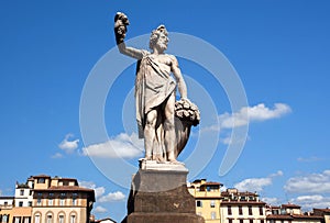 Dionysus sculpture standing on street of Florence. The god of the grape-harvest, winemaking and wine of Firenze, Italy